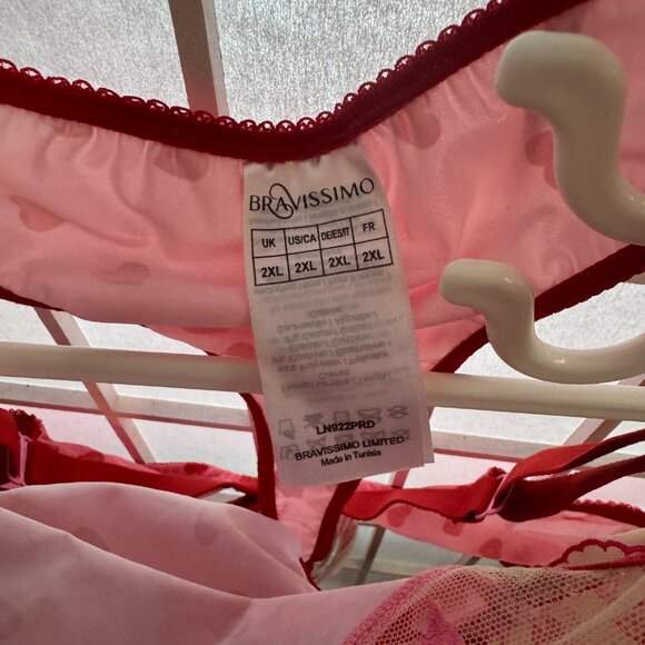 Bravissimo Pink and Red Bra 40J and Thong 2XL Set - Picture 2 of 3